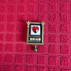 Susan Gould Heart Pin Brooch Red Glass Heart Faux Pearl Drop Signed